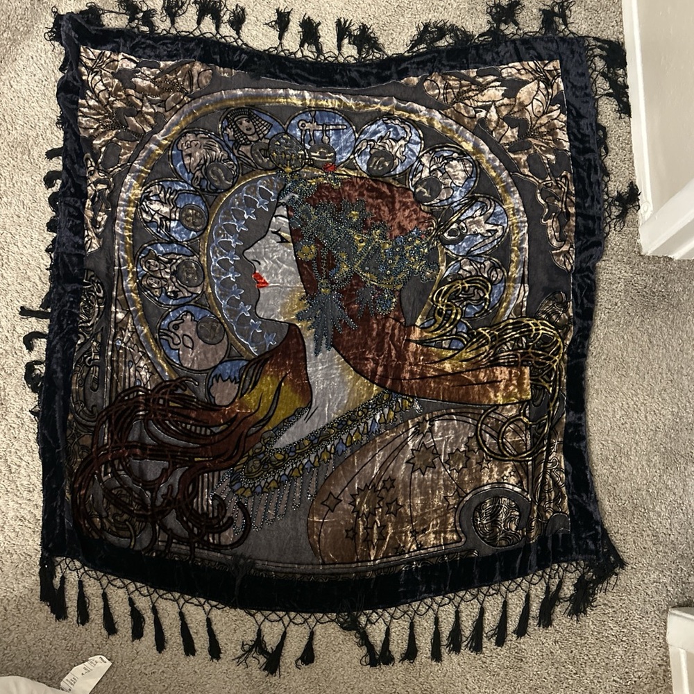 Silk Bohemian Astrology Wall Tapestry - Black, Brown, Blue